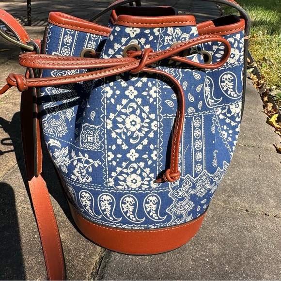 NWT Sezane Mini Farrow Crossbody Bucket Bag in Blue Bandana print - Picture 2 of 10